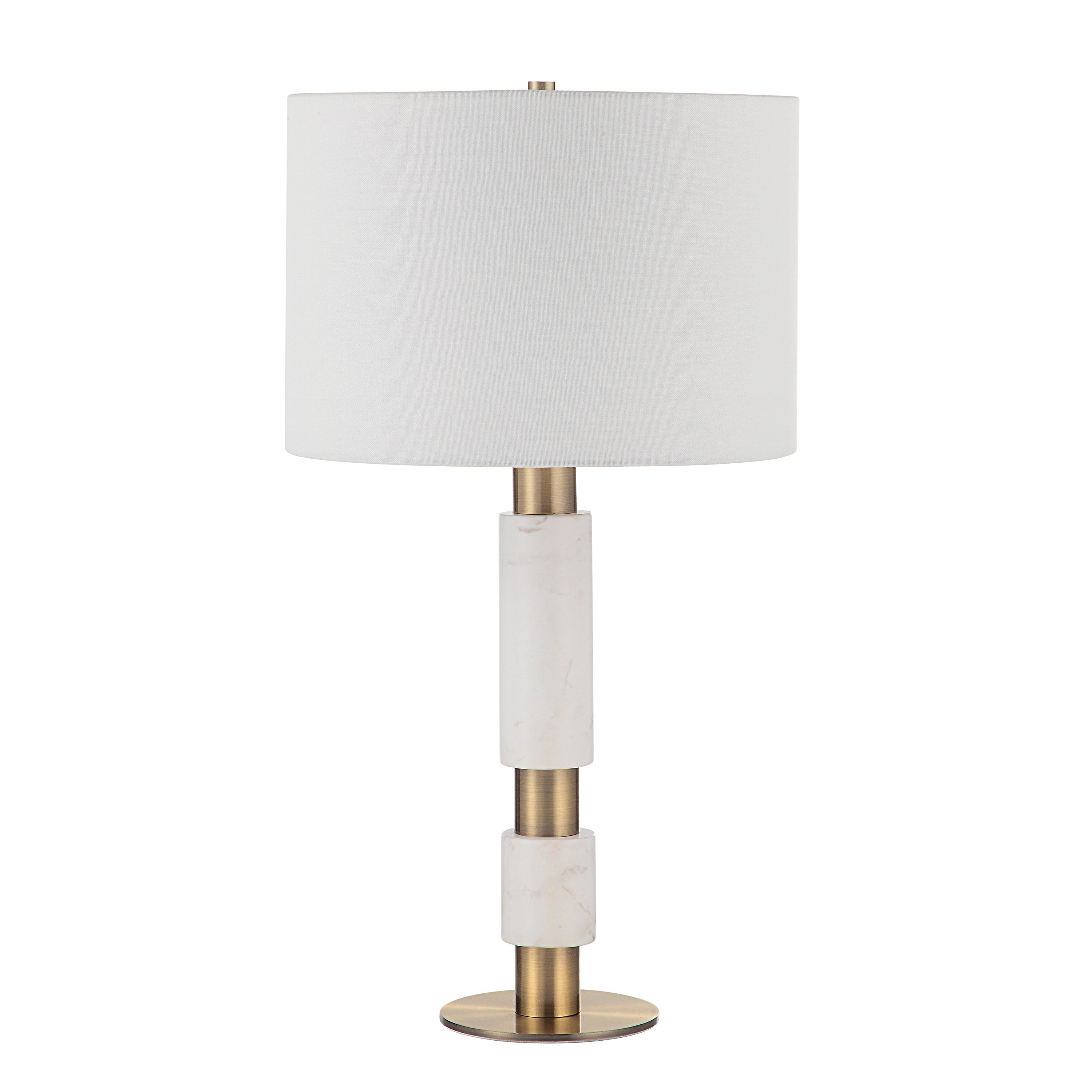 Pirot 27" Tall Antique Brushed Brass Iron Table Lamp with Tapered Linen Shade - Main Image - LPT1213