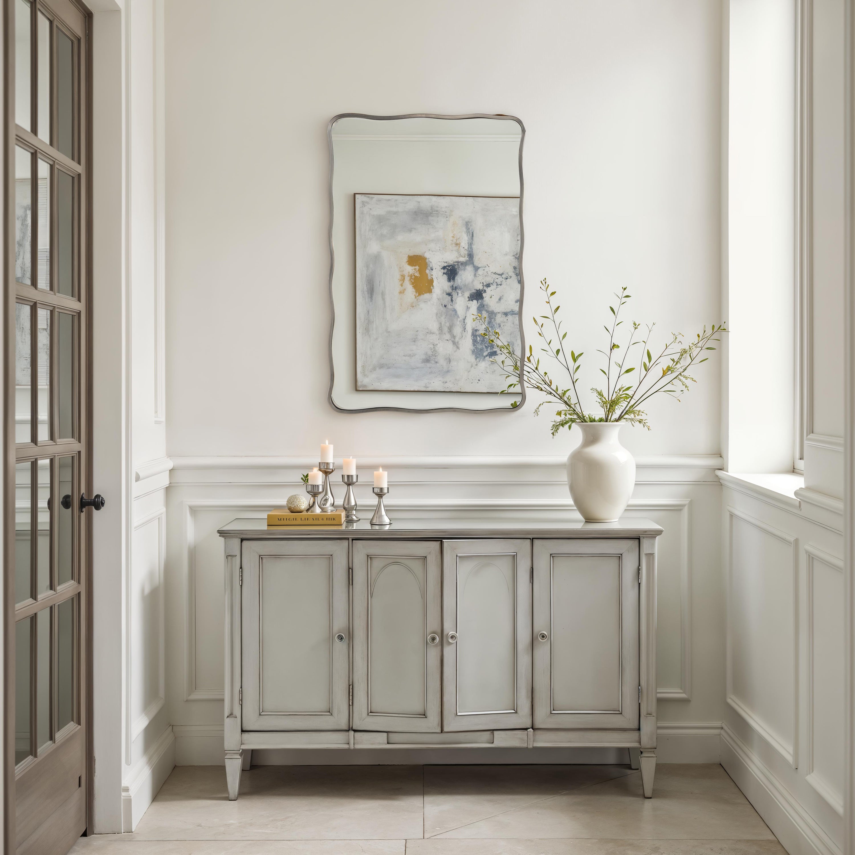 Balsa 36" H x 24" W Wall Mirror, Silver - White Label Lifestyle Image - MT2736