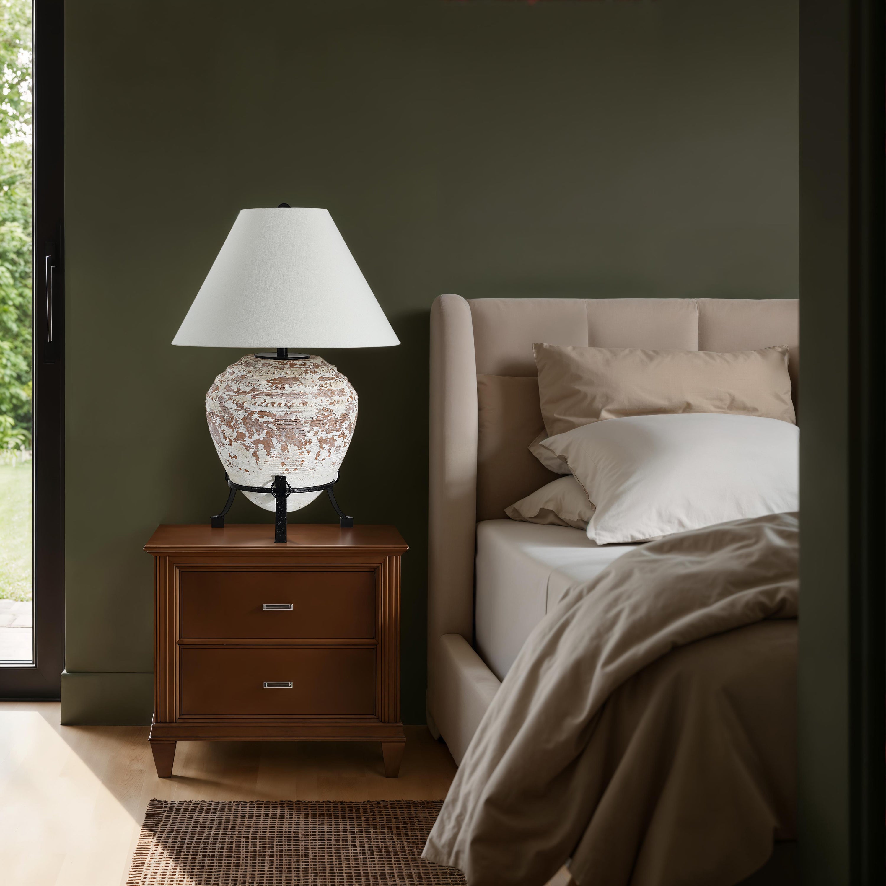 Silis 29.5" Height Table Lamps, Textured Ceramic (Off White And Brown) - Lifestyle Image - LPT1375EV
