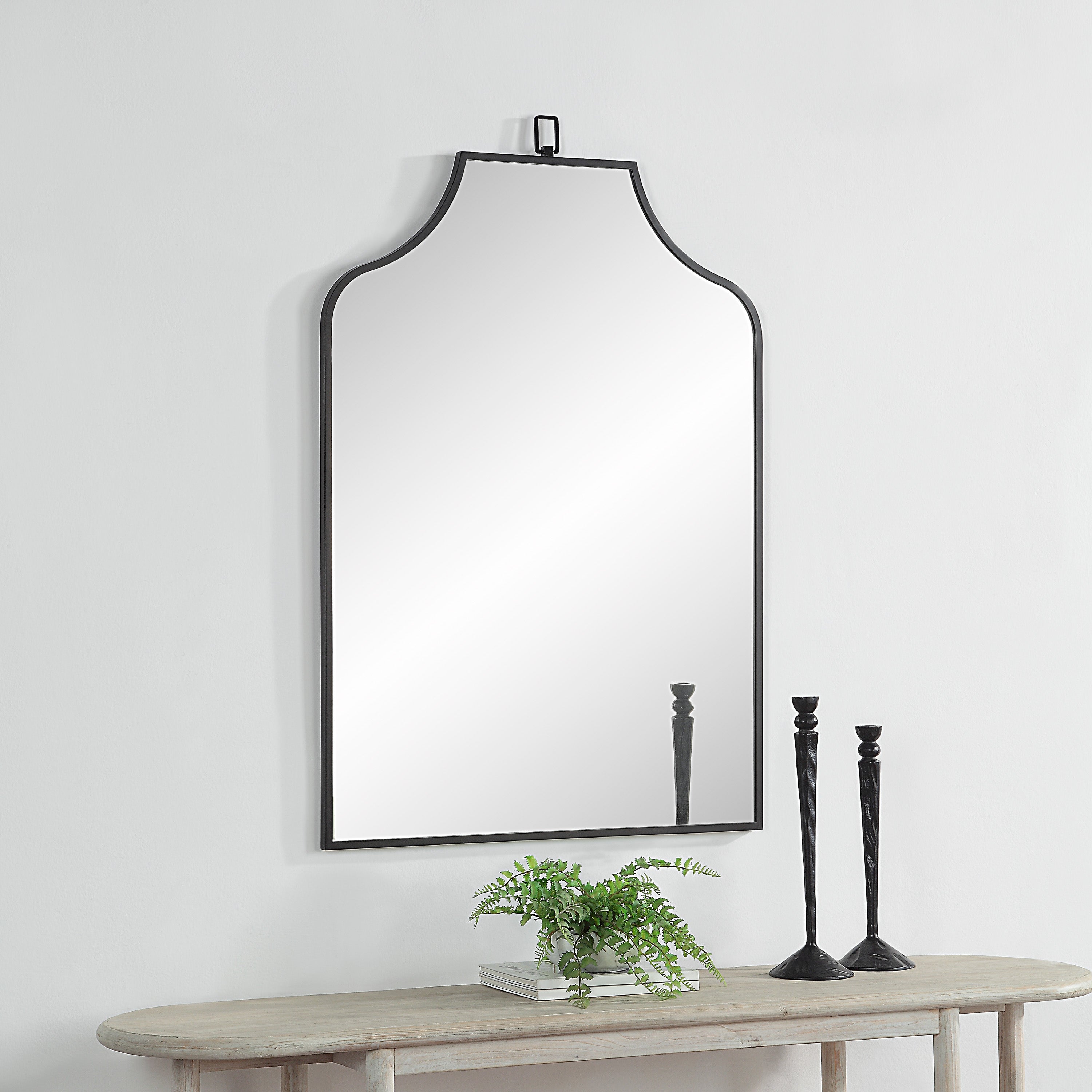 Breda 45" Tall Recatangular Arch Mirror, Matte Black - Lifestyle Image - MT2639