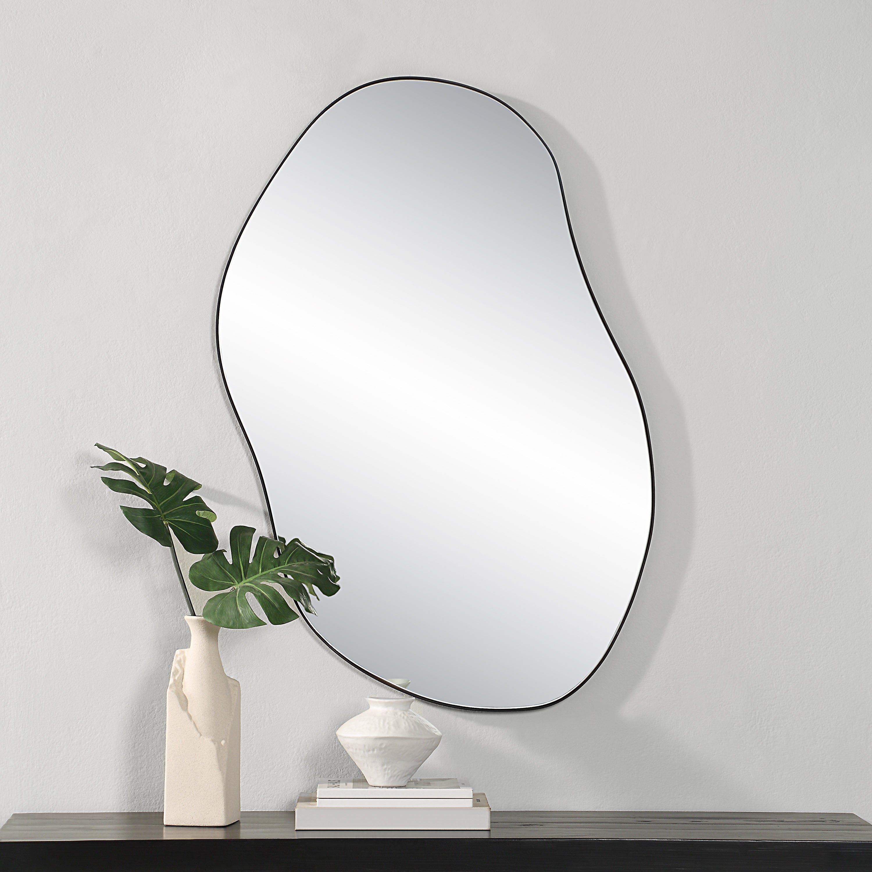 Jane 45.25" Tall Irregular Wall Mirror, Black - White Label Lifestyle Image - MT2659