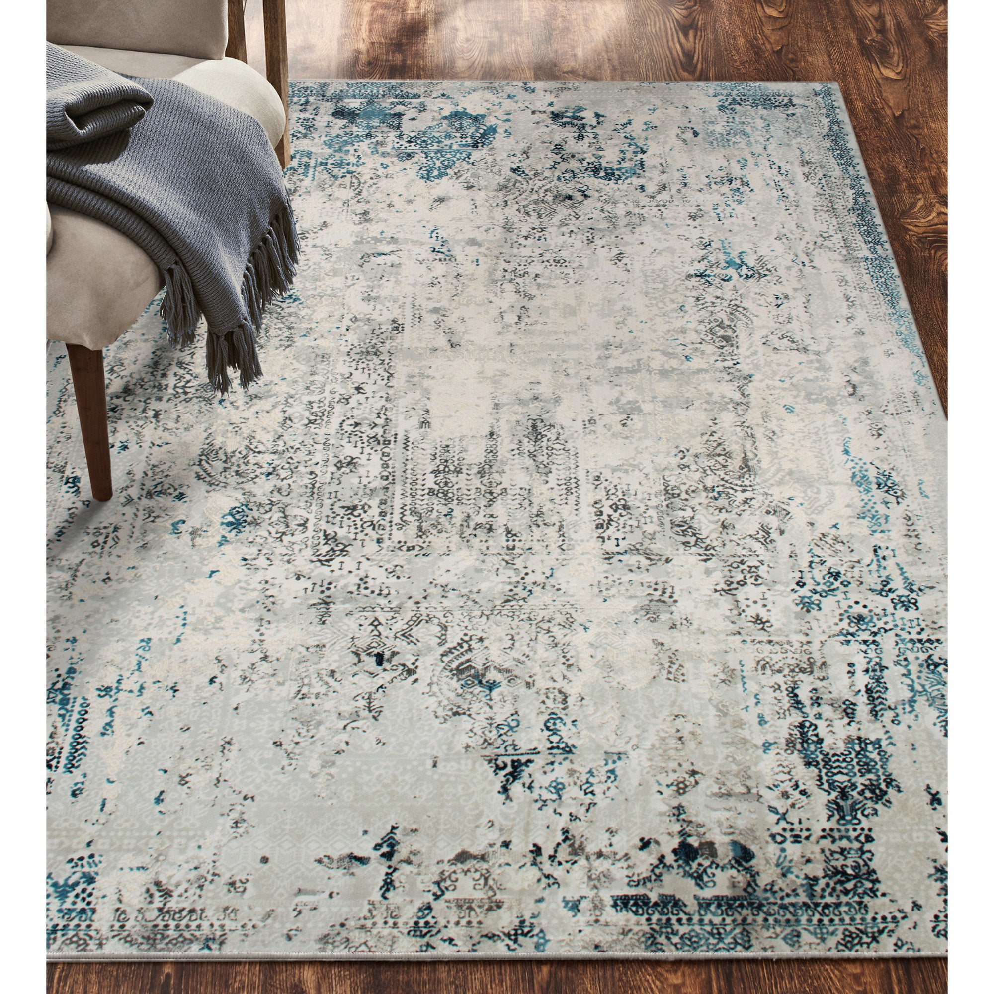 Ariella 3x5 Power loomed Indoor Rug, Blue - Additional Image 4 - RARI-18612-35