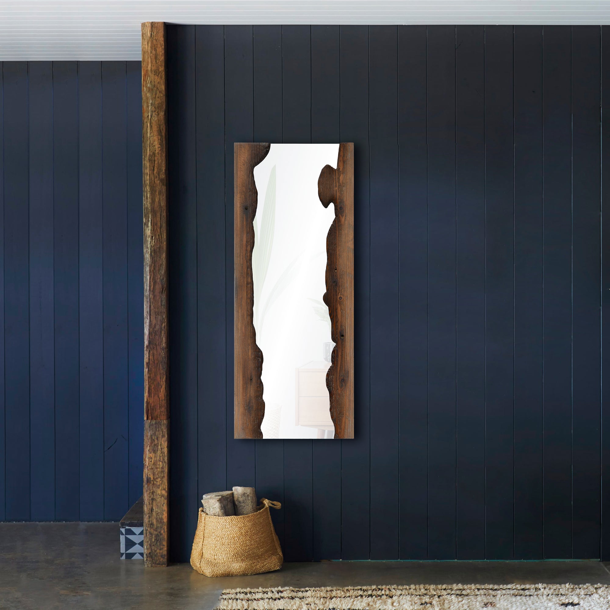 Connix 50" Tall Rectangle Wall Mirror, Brown - Lifestyle Image - MT2385