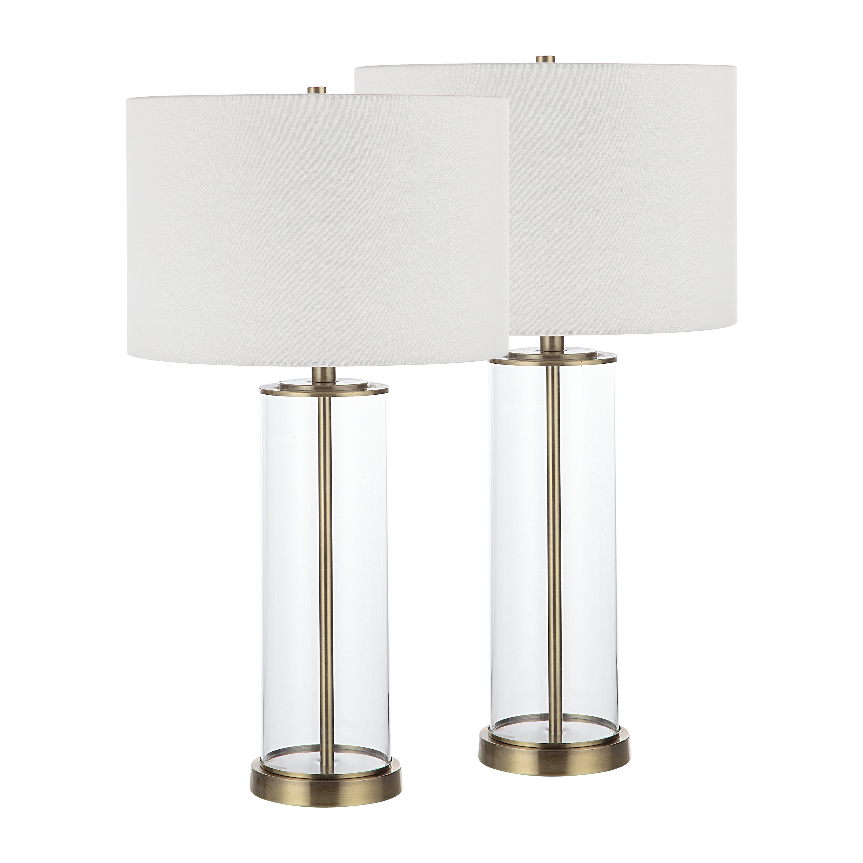 Saco 28" Tall Satin Brass Glass Table Lamp with Drum Linen Shade (Set of 2) - Main Image - LPT1264-SET2