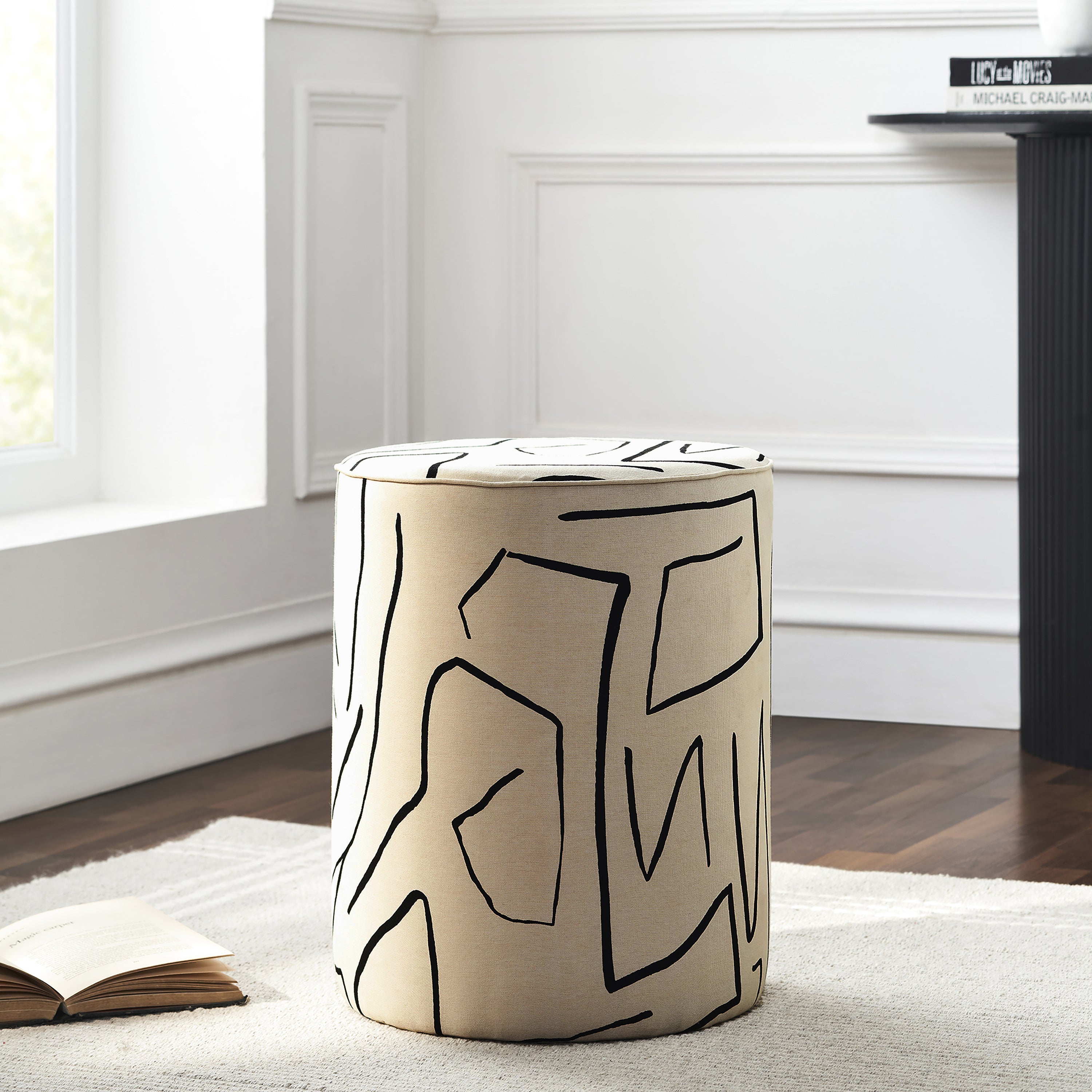 Rachelle Indoor Cotton Stool, Cream - Lifestyle Image - CHA087