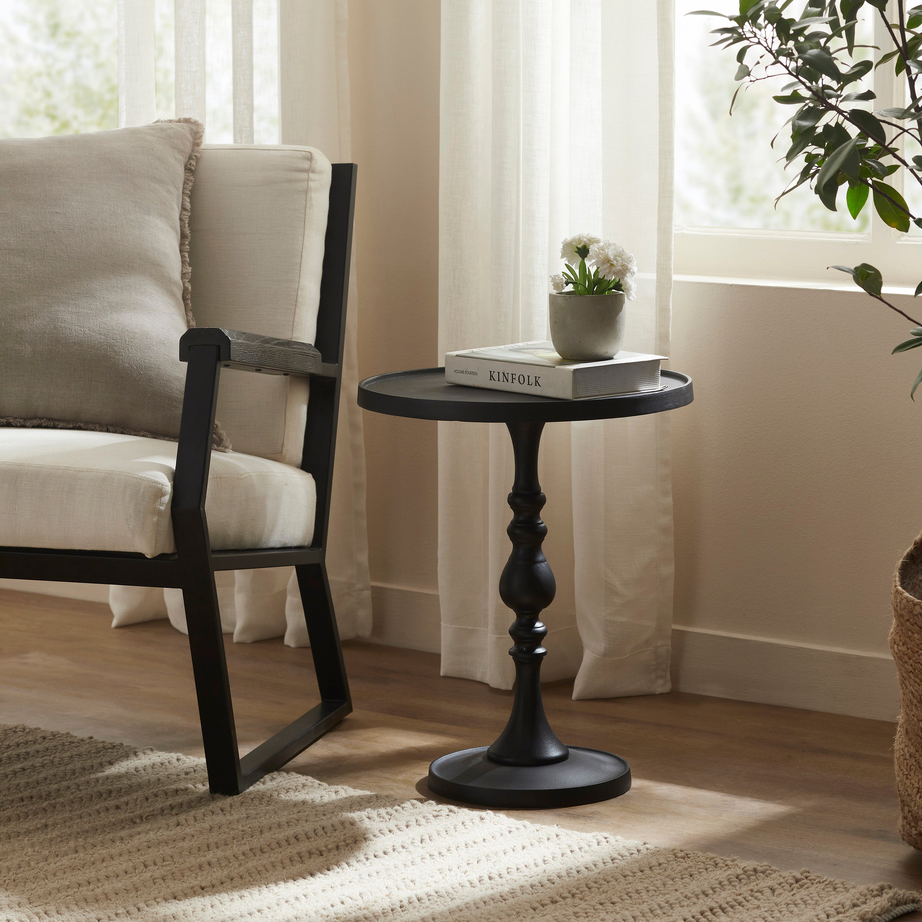Yates Indoor Cast Aluminum Side Table, Matte Black - Lifestyle Image - TA490