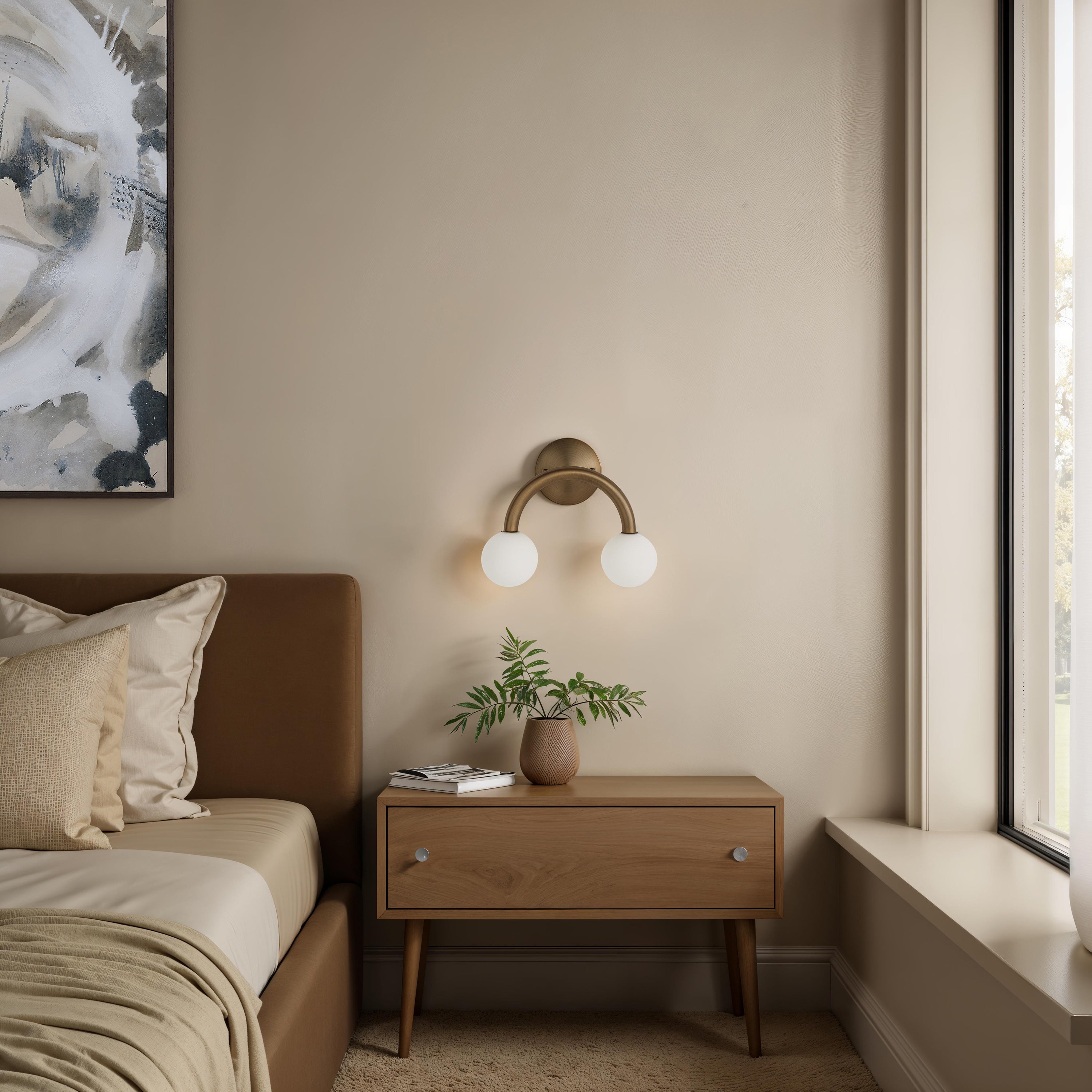 Santi 10.5" Height Wall Sconces, Dark Brushed Brass - White Label Lifestyle Image - WS172