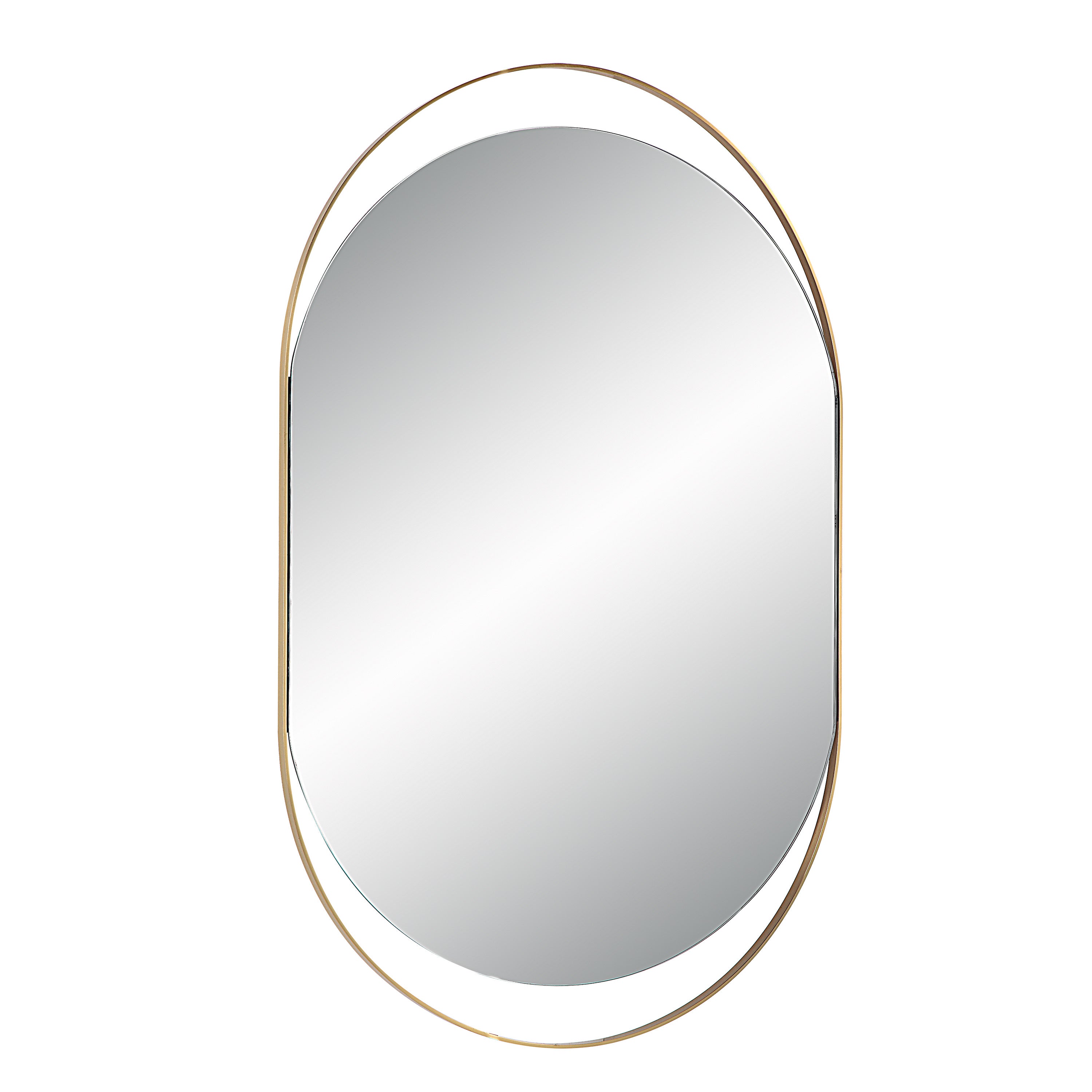 Ecru 40" Tall Pill Oval Mirror, Satin Brass - Angle Image - MT2629