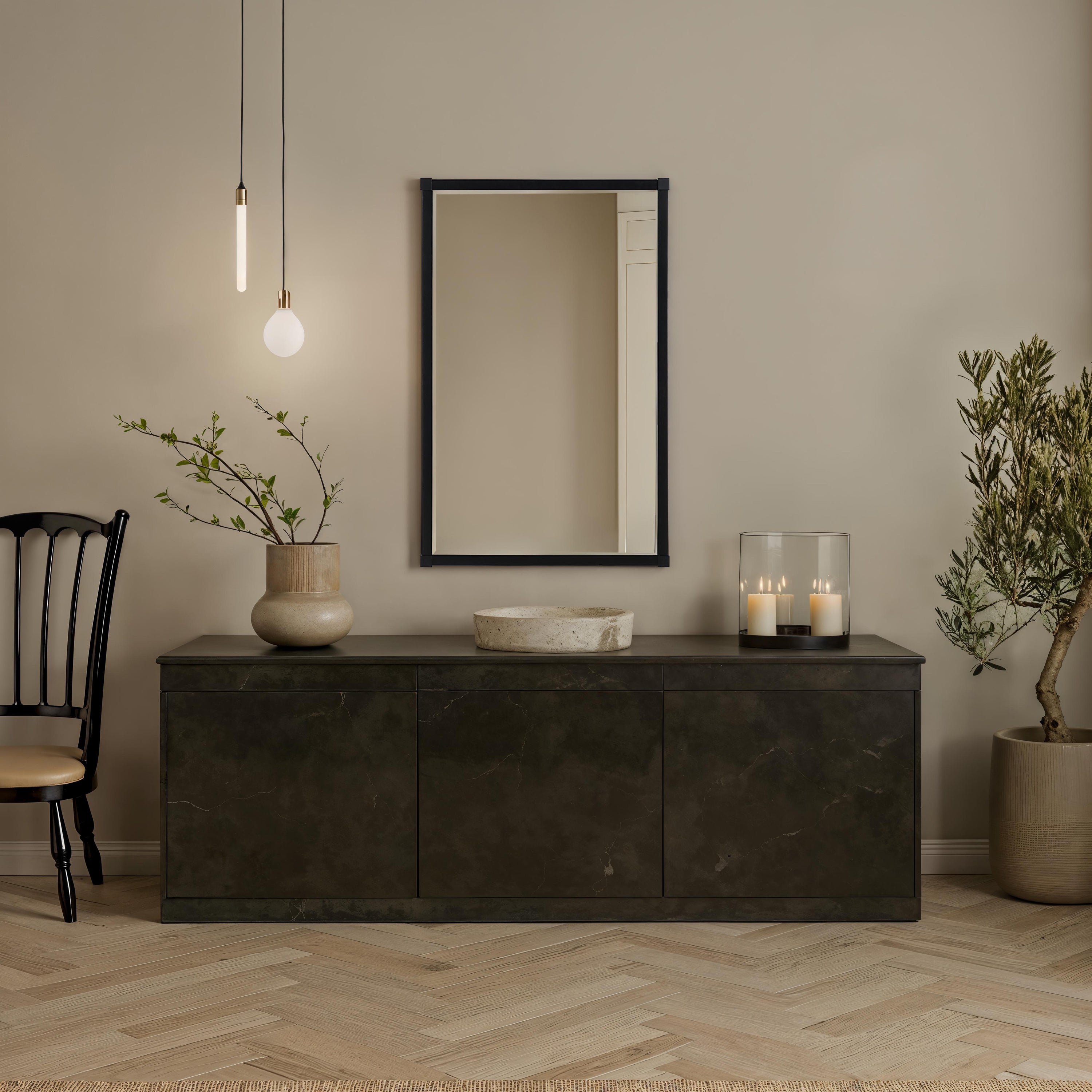 Kauri 35" H x 22" W Wall Mirror, Black - Lifestyle Image - MT2739
