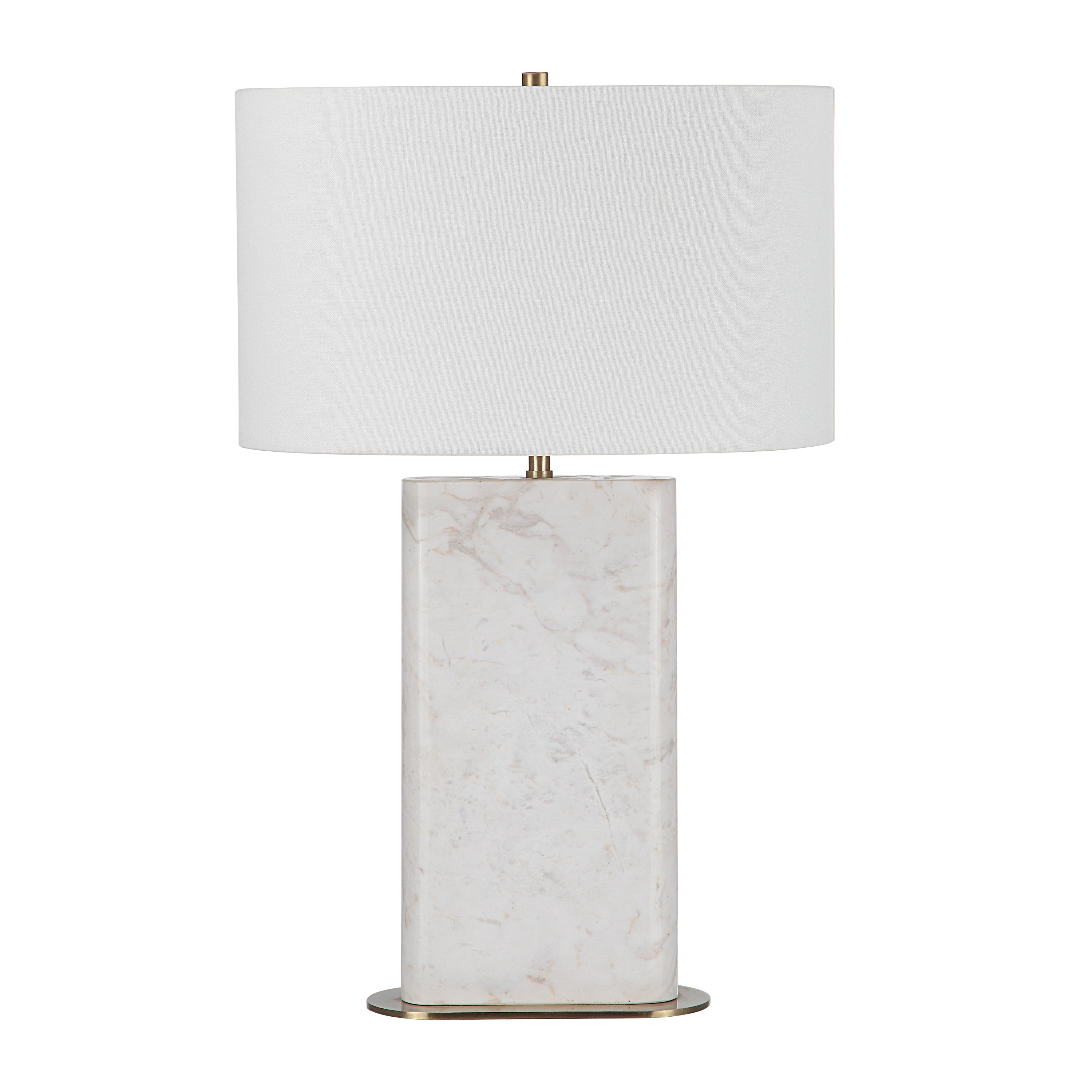 Irisa 27" Tall Plated Antique Brushed Brass Iron Table Lamp with Drum Linen Shade - Main Image - LPT1258