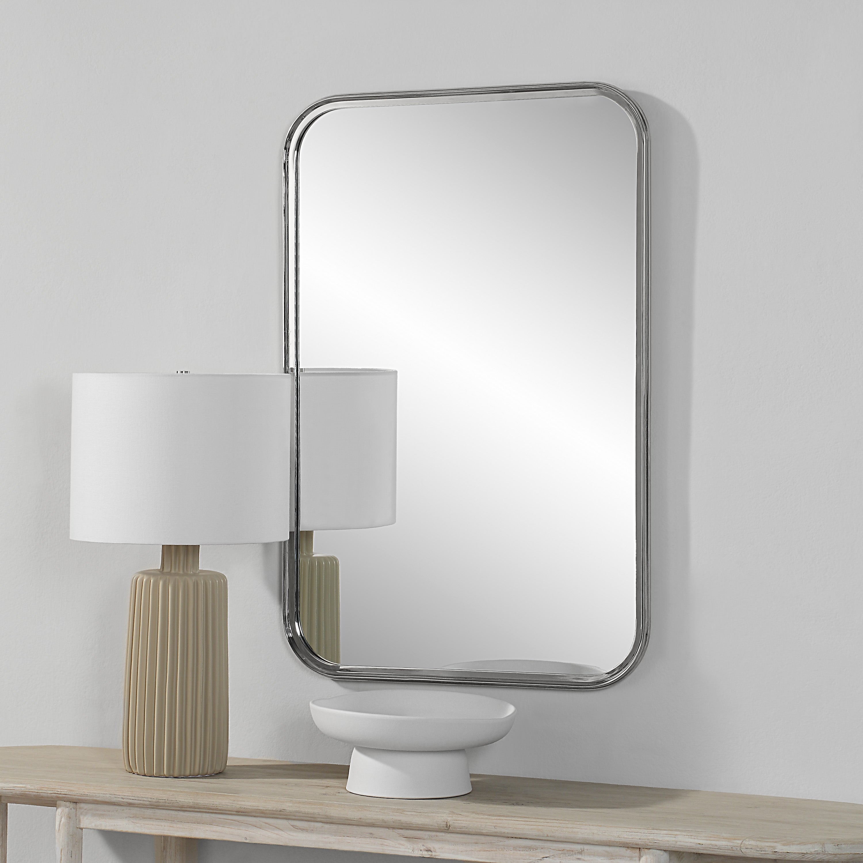Sylvie 36" Tall Rectangle Wall Mirror, Grey - Lifestyle Image - MT2670