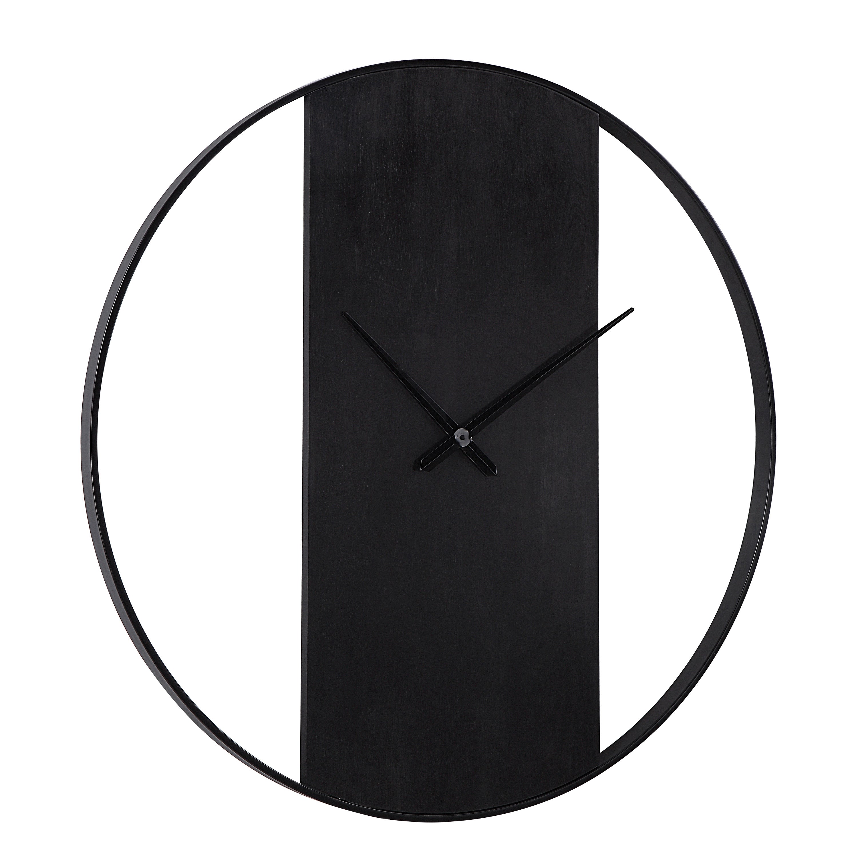 Romy Indoor Iron Wall Clock, Matte Black - Angle Image - CL256