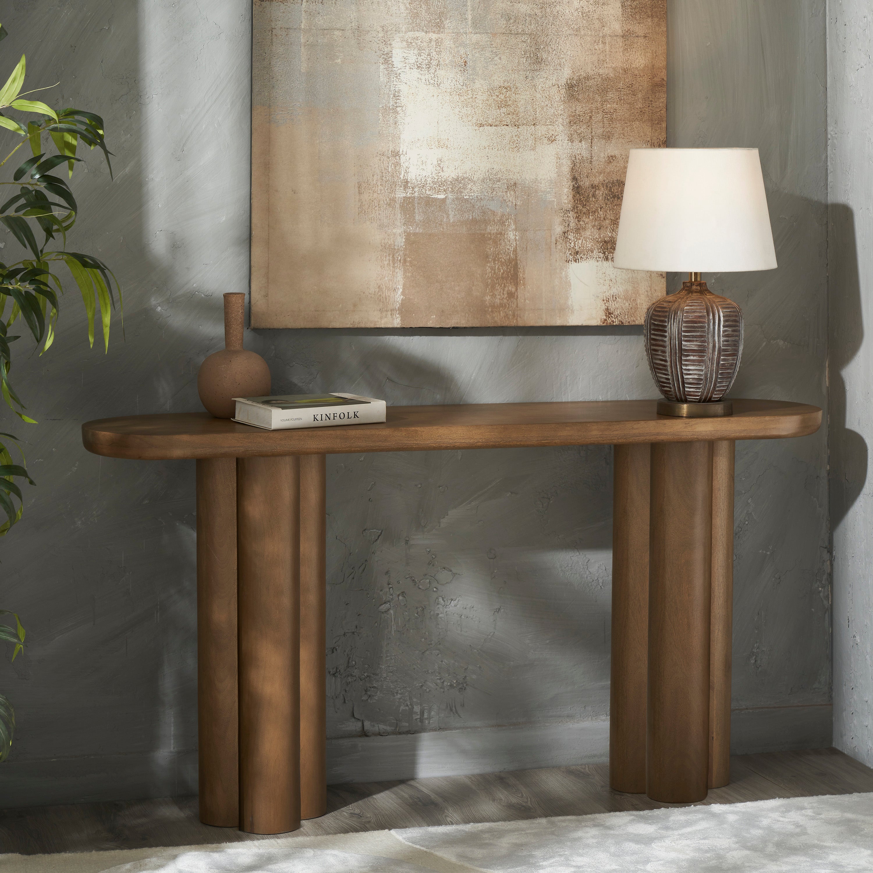 Ramona Indoor Mango Wood Console Table, Light Brown - Lifestyle Image - TA512