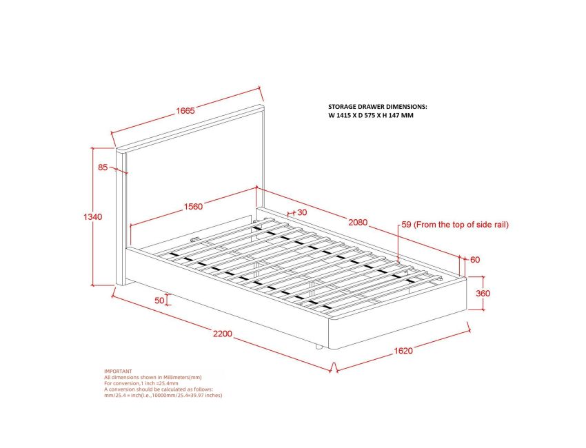 Andover 60" Queen Platform Bed with Drawer in Oat