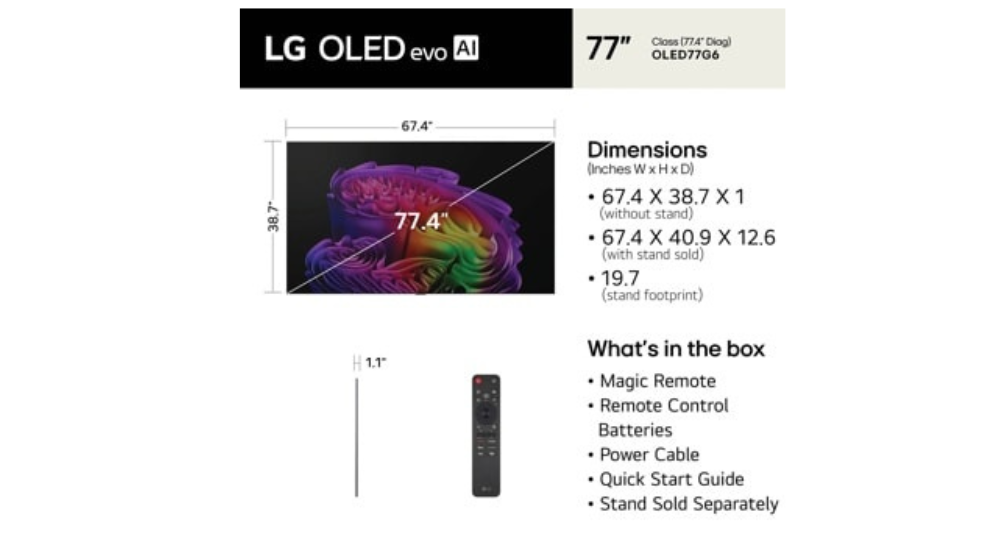 77" LG OLED evo AI G6 4K Smart TV (OLED77G6WUA)-2026
