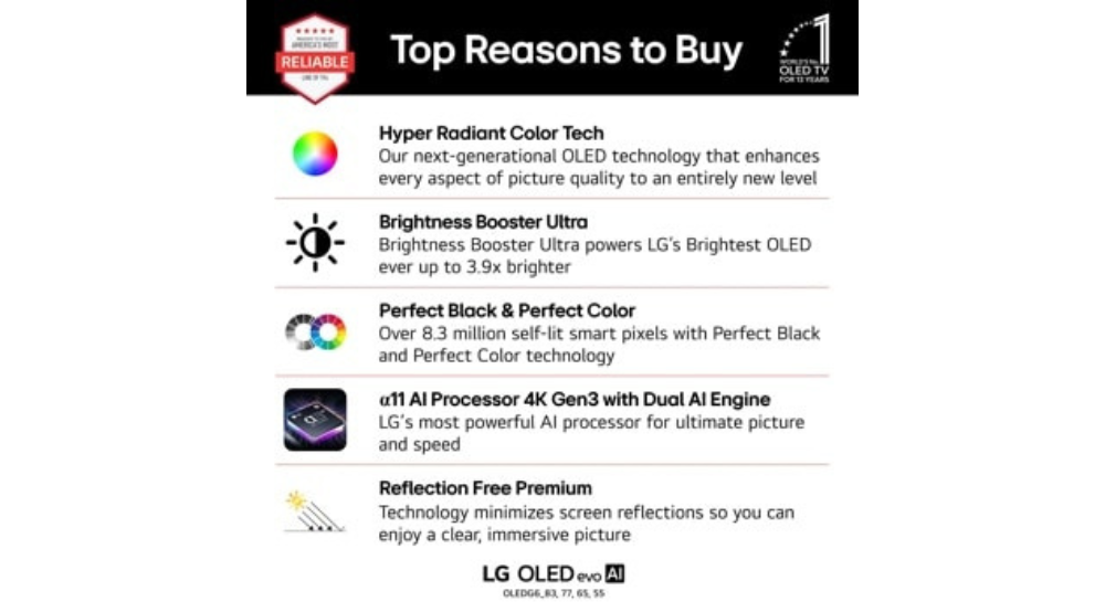 77" LG OLED evo AI G6 4K Smart TV (OLED77G6WUA)-2026