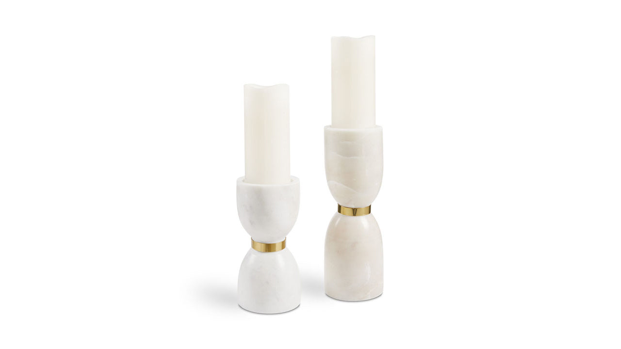 White Marble and Gold Tea Light Large (Set of 2)