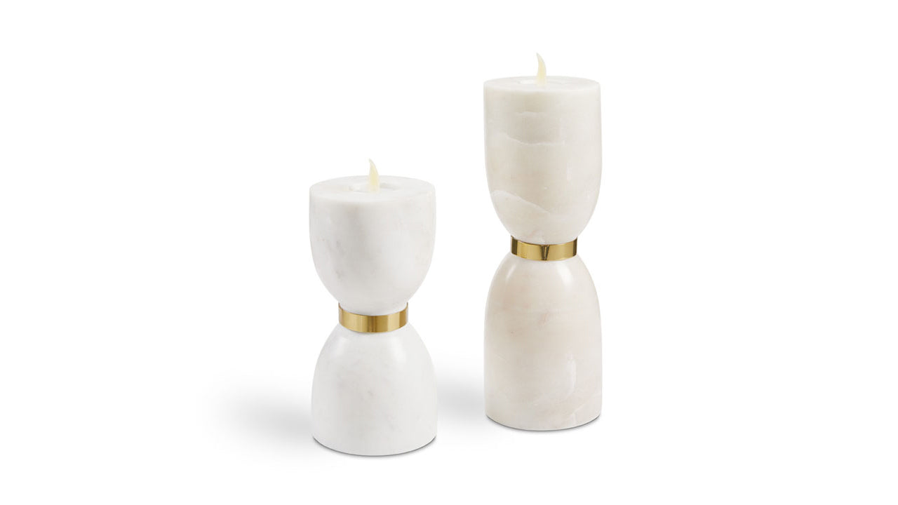 White Marble and Gold Tea Light Large (Set of 2)