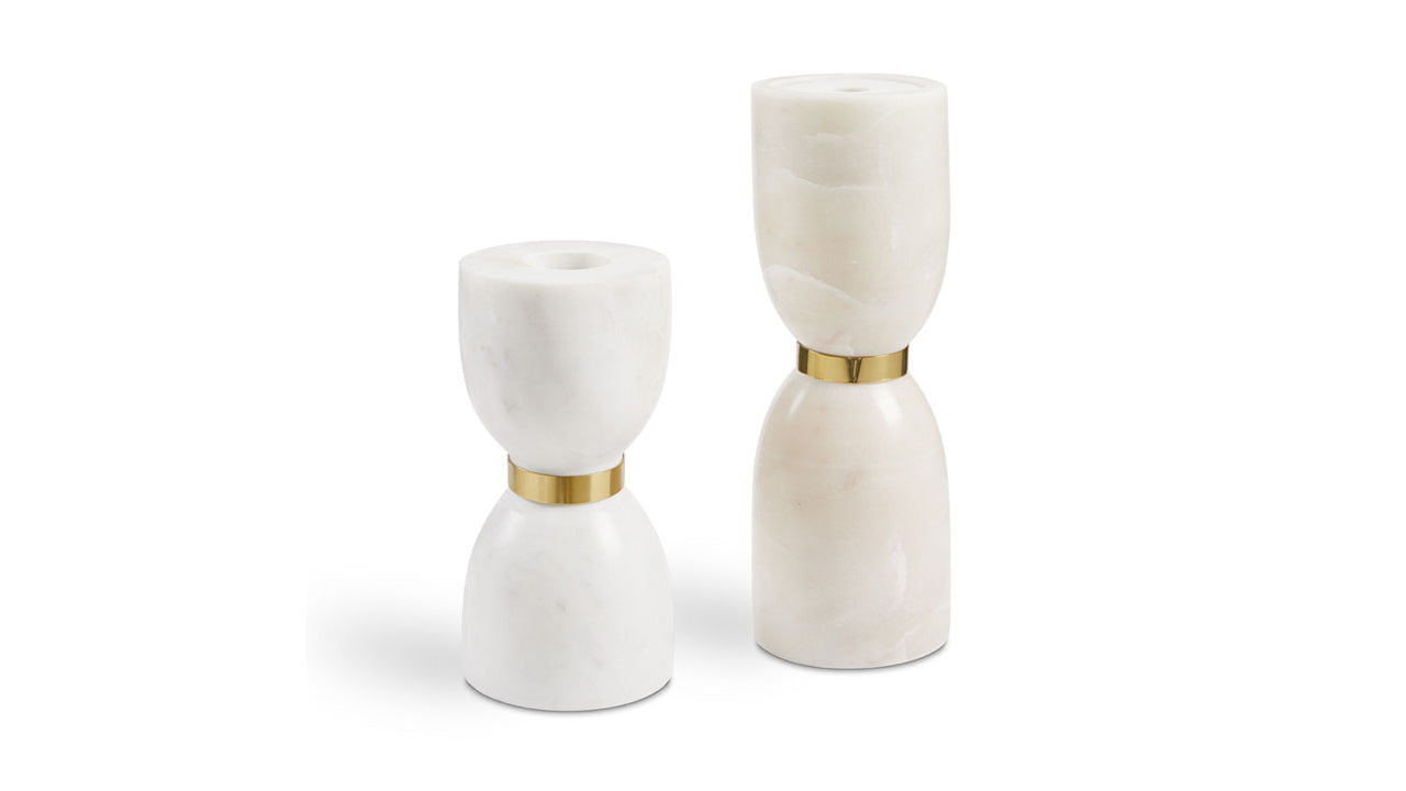 White Marble and Gold Tea Light Large (Set of 2)