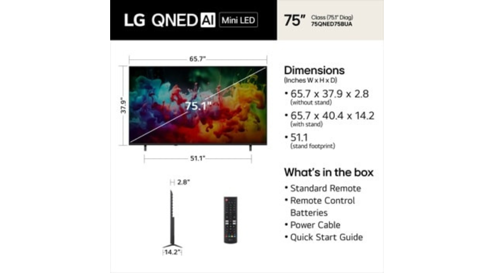 75" LG QNED AI QNED75 Mini LED 4K Smart TV (75QNED75BUA)-2026