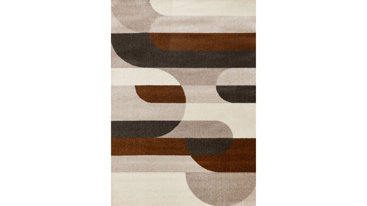 Malibu Taupe Oxblood Cream Striped Curvy Geometric Design Rug