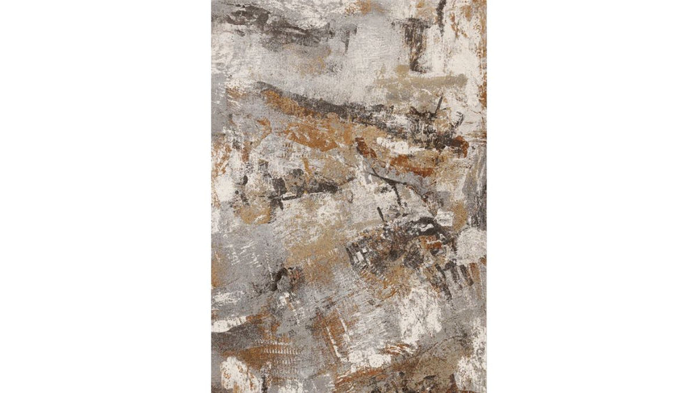 Aurora Grey Orange White Distressed Abstract Rug