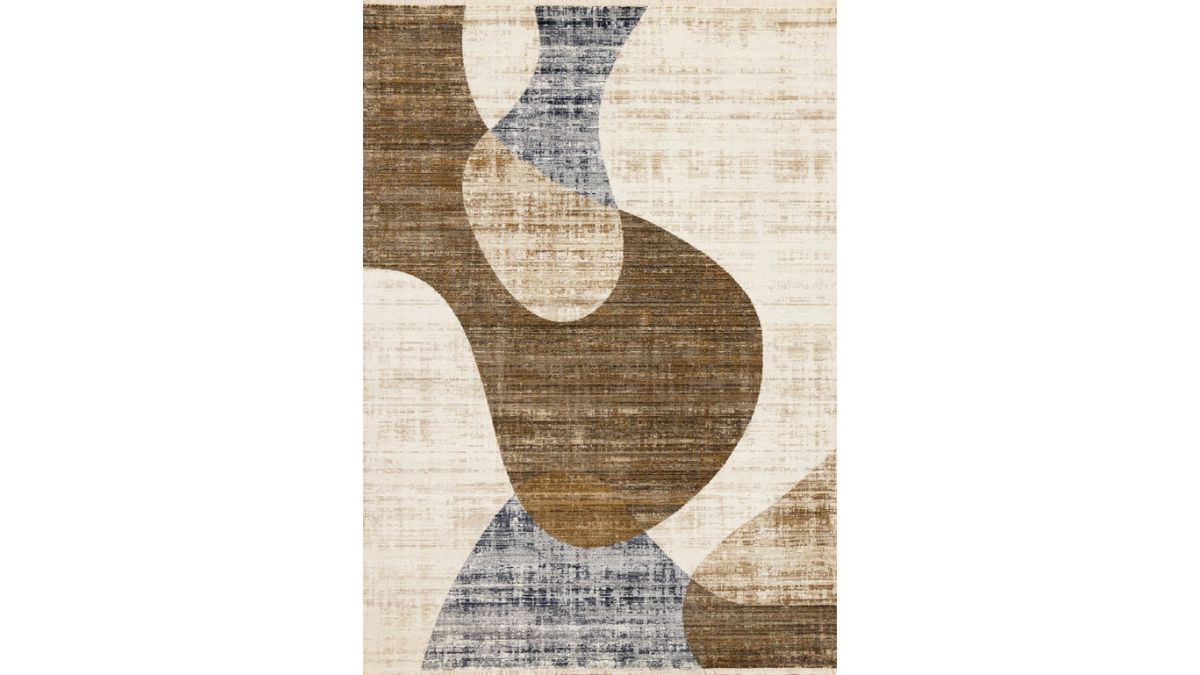 Serene Cream Brown Blue Distressed Curvy Shapes Design Rug