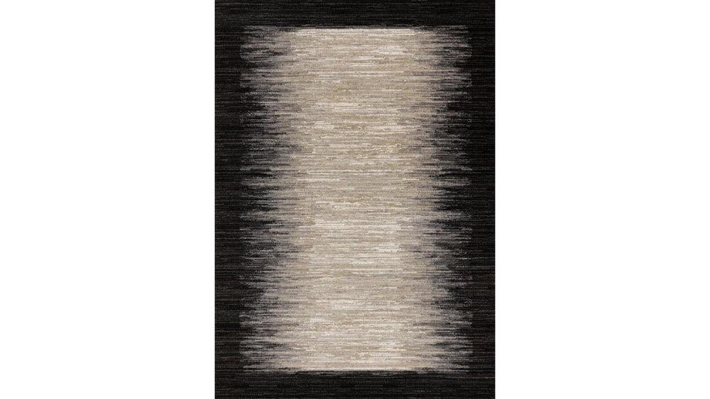 Aurora Black Beige Distressed Sound Wave Border Rug