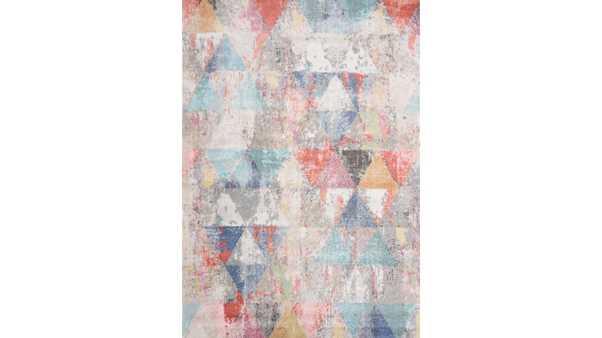 Fresco Distressed Grey Pink Blue Yellow Triangular Pattern Rug