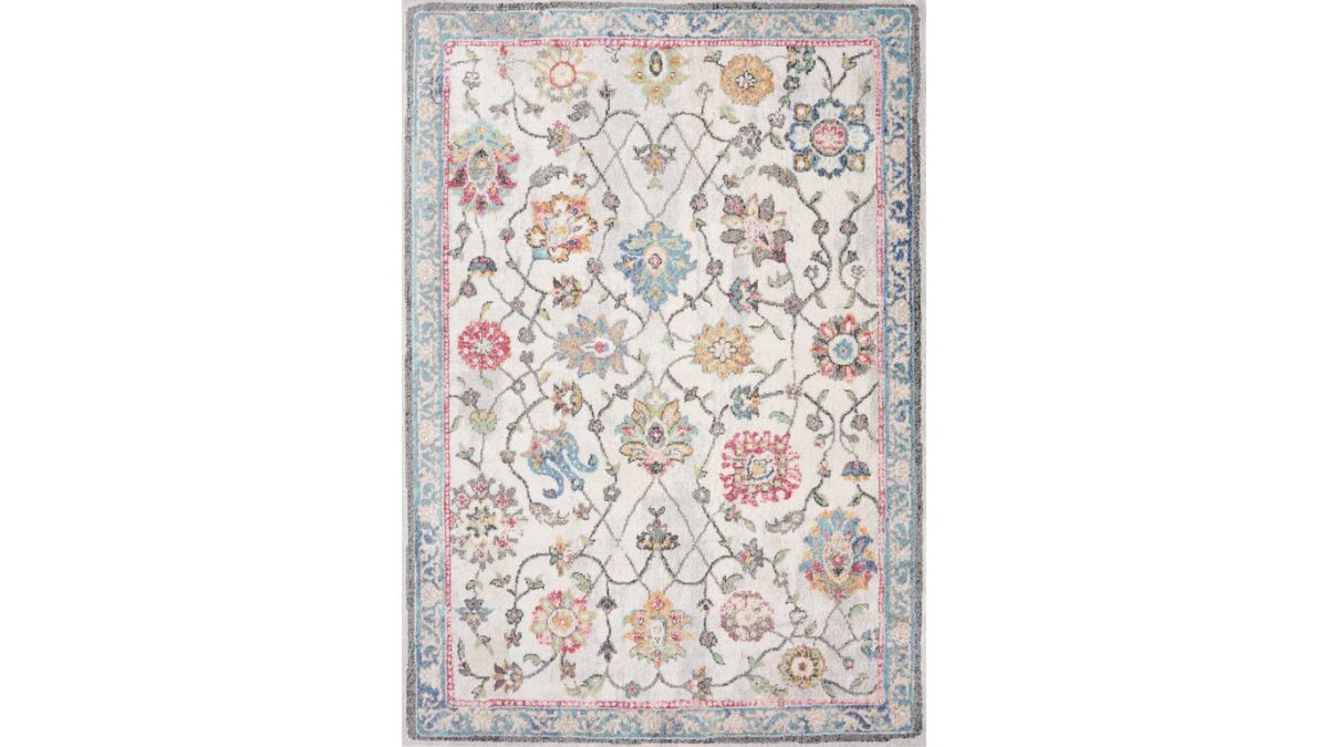 Fresco Cream Grey Pink Yellow Orange Floral Border Rug