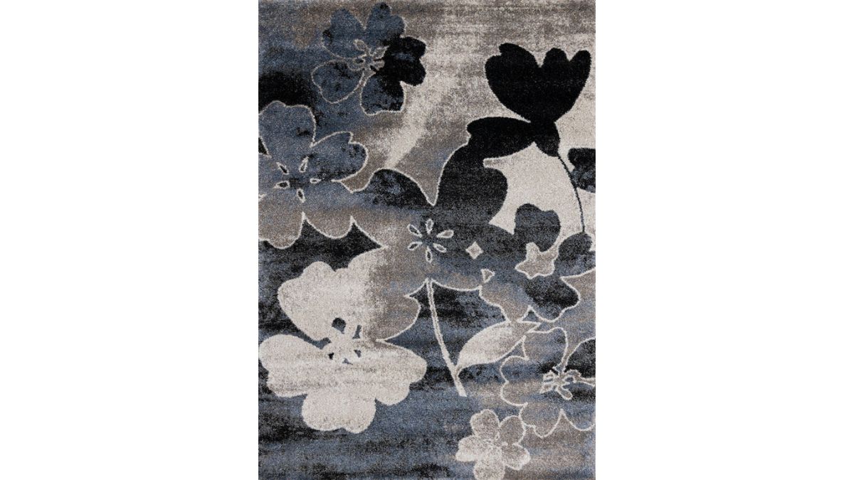 Breeze Blue Cream Black Poppies Rug