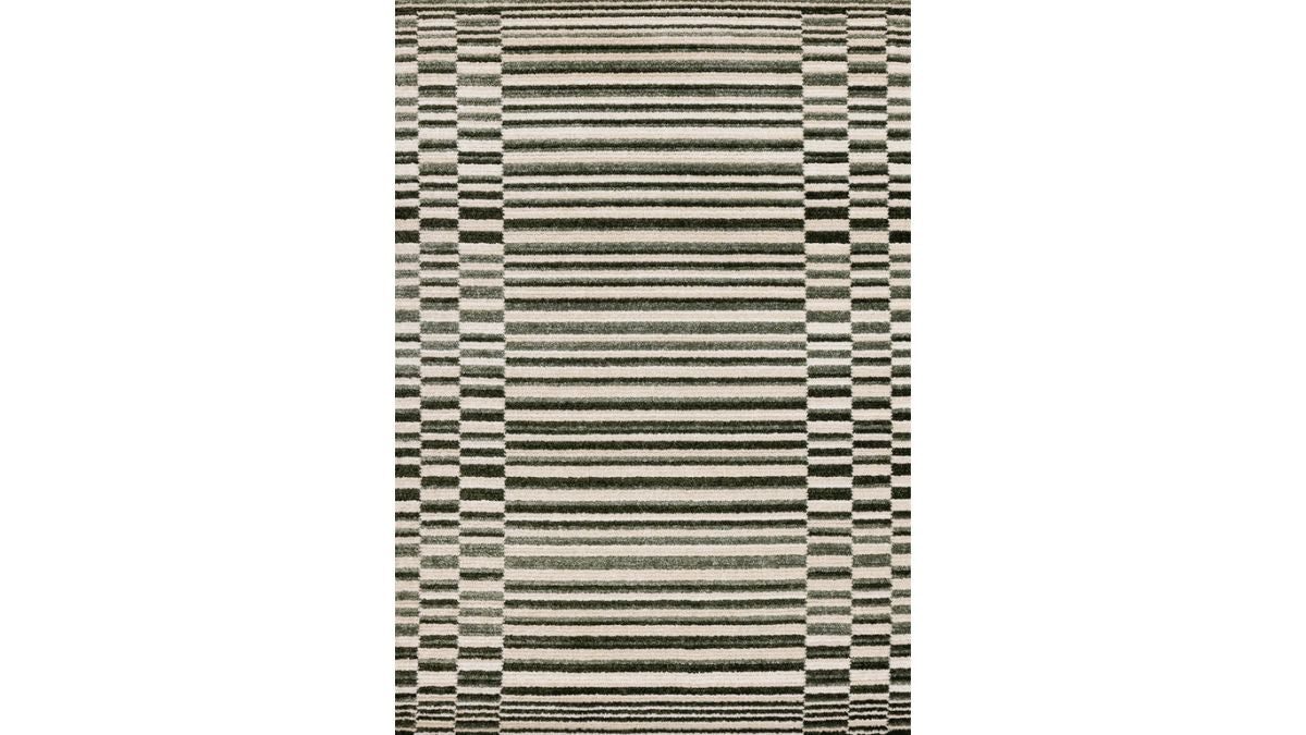 Nala Green Cream Striped Rows Pattern Rug