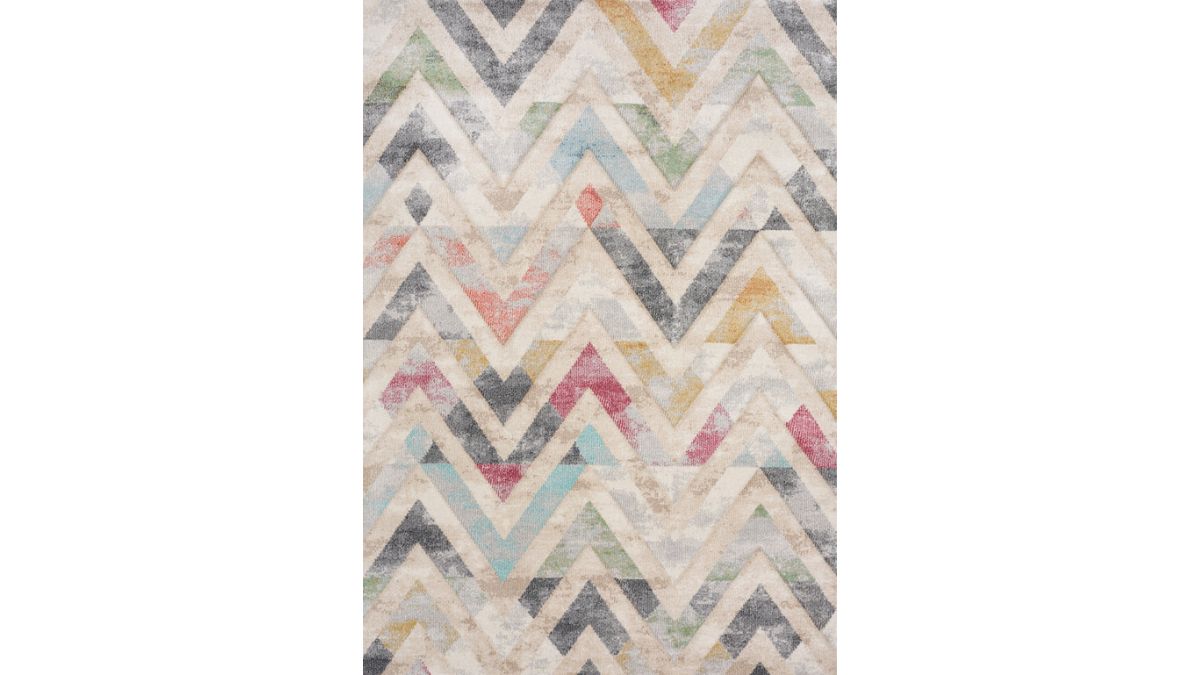 Folio Cream Grey Blue Pink Yellow Distressed Carved Chevron Rug