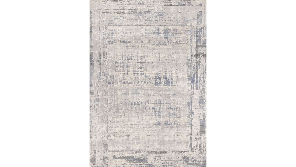 Luca Grey White Blue Distressed Border Rug