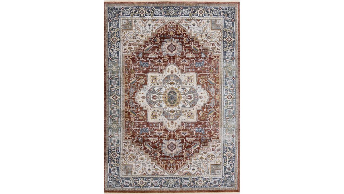 Marisa Red Blue Cream Floral Medallion Rug