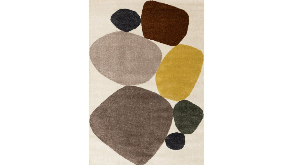 Malibu Cream Oxblood Green Yellow Pebbles Design Rug