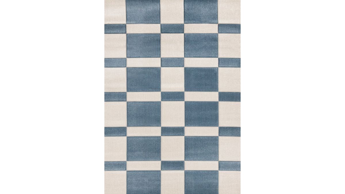 Folio Blue White Banded Rectangle Pattern Rug