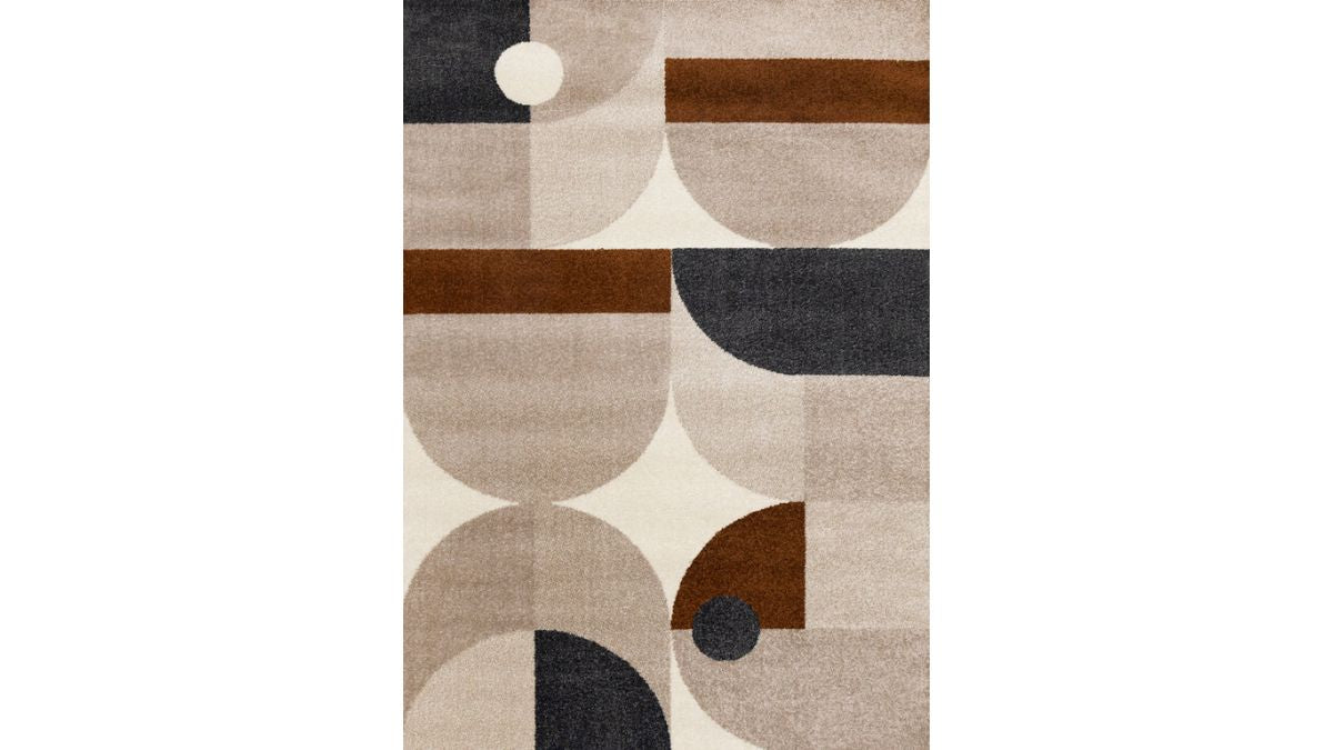 Malibu Taupe Oxblood Cream Curvy Geometric Design Rug