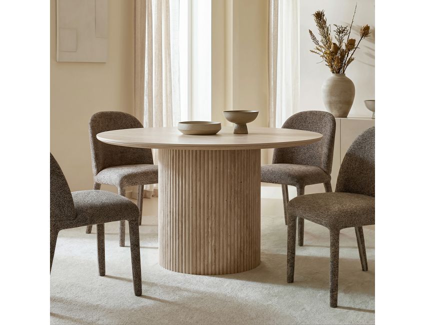 Thalia Round Dining Table, 47" in Ivory & Travertine