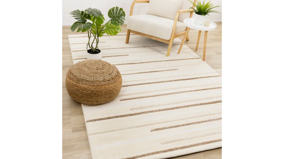 Sully Cream Brown White Staggered Lines Rug