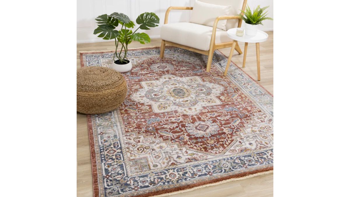 Marisa Red Blue Cream Floral Medallion Rug