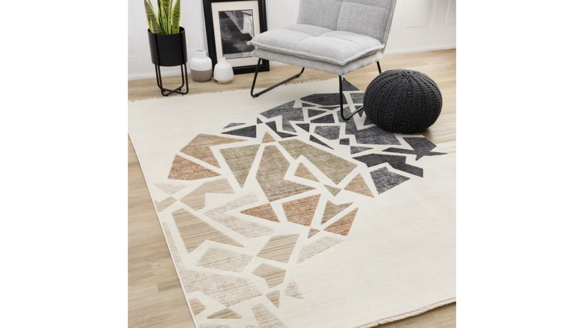 Samira Cream Blue Red Shattered Glass Design Rug