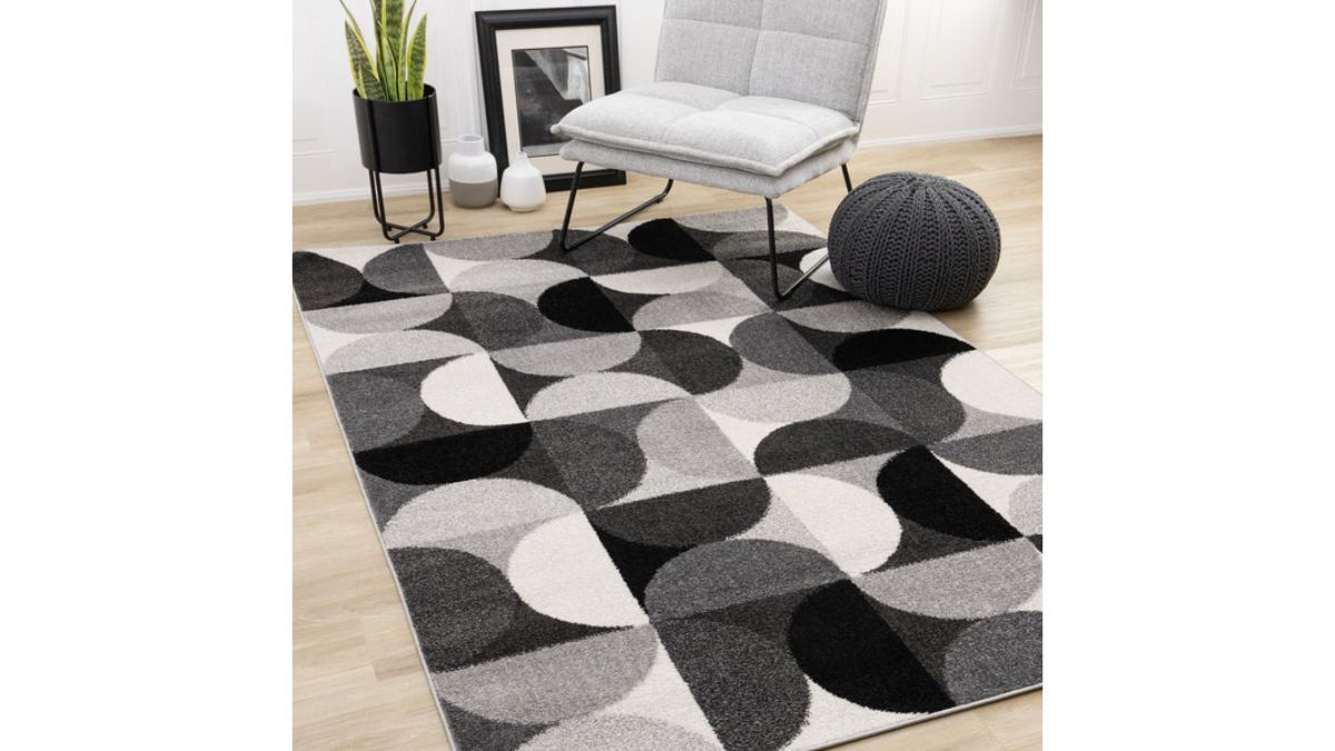 Eclipse Grey Black White Mid-Century Modern Design Rug