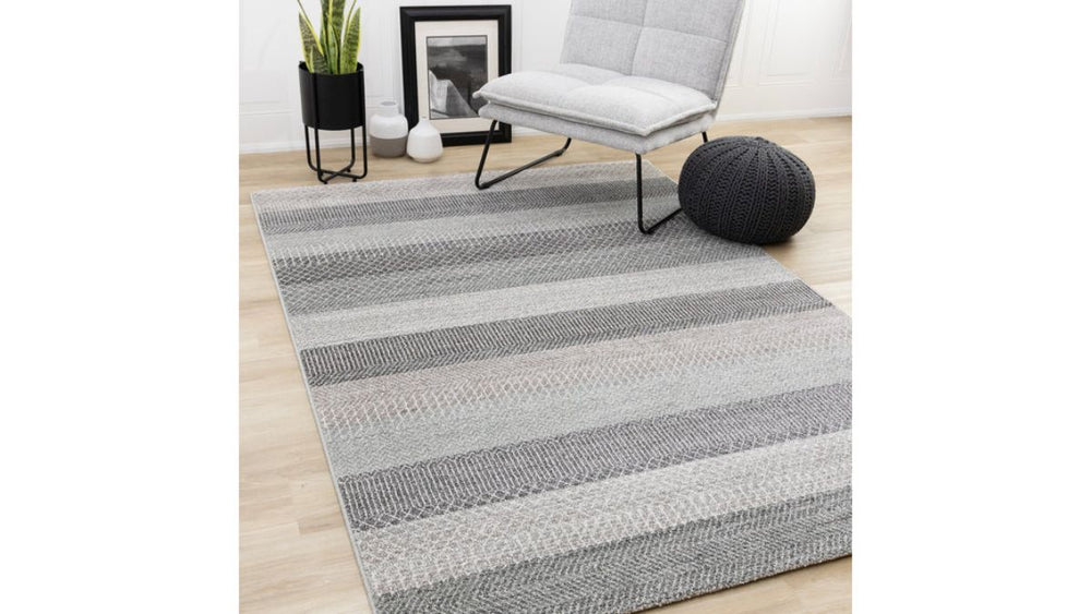 Mae Grey White Taupe Banded Pattern Rug