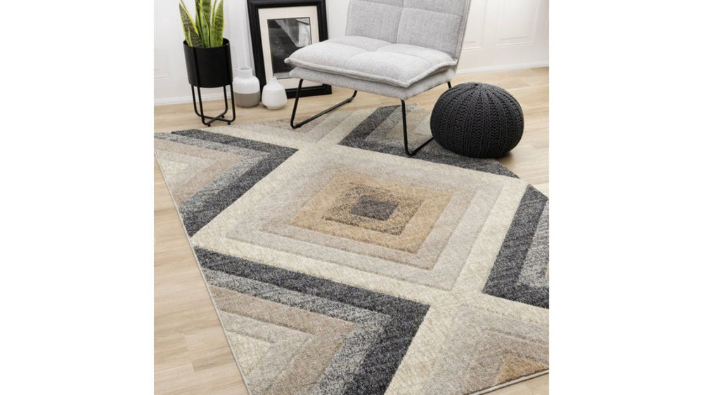Cora Cream Grey Brown Diamond Design Rug