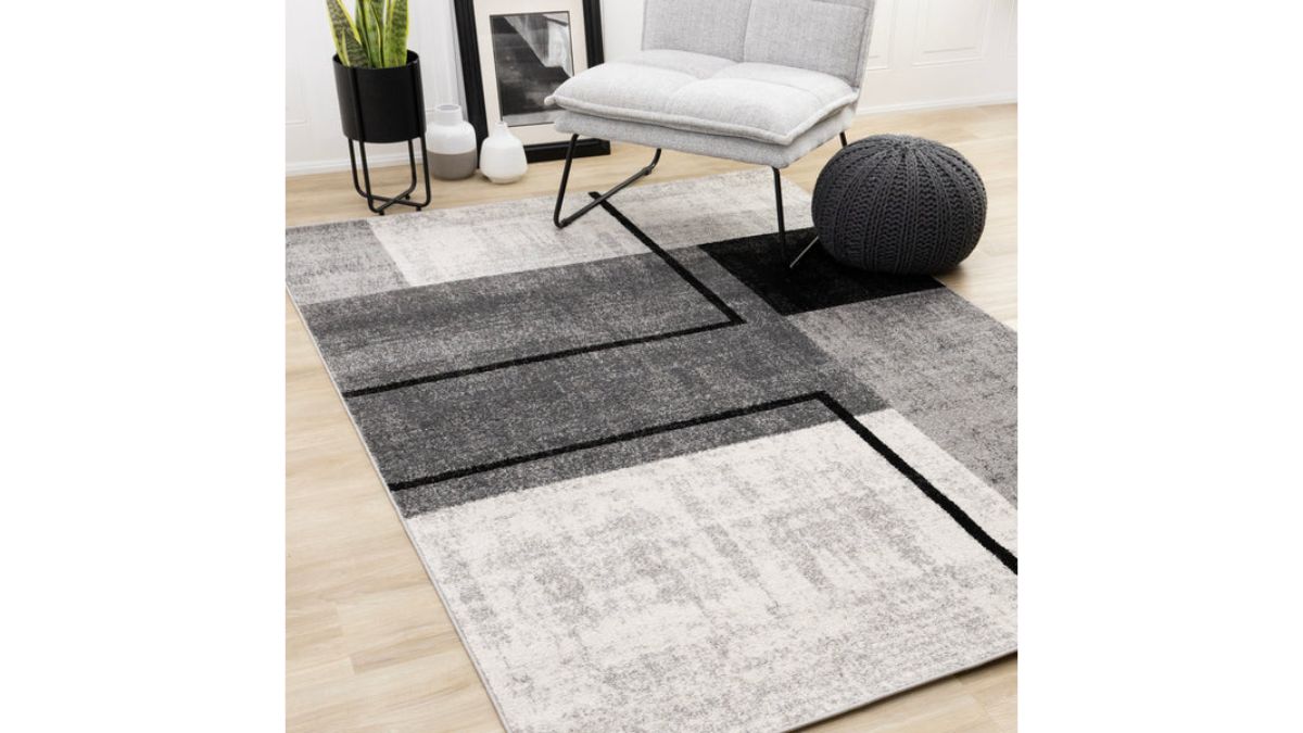 Eclipse Grey Black White Modern Geometric Design Rug