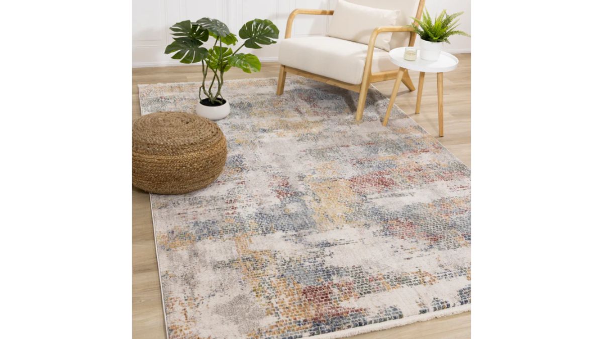 Marisa Distressed Abstract Red Yellow Blue Plush Rug