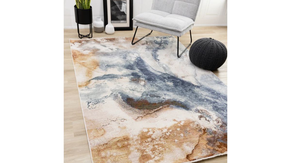 Marisa Blue Orange White Granite Swirl Rug