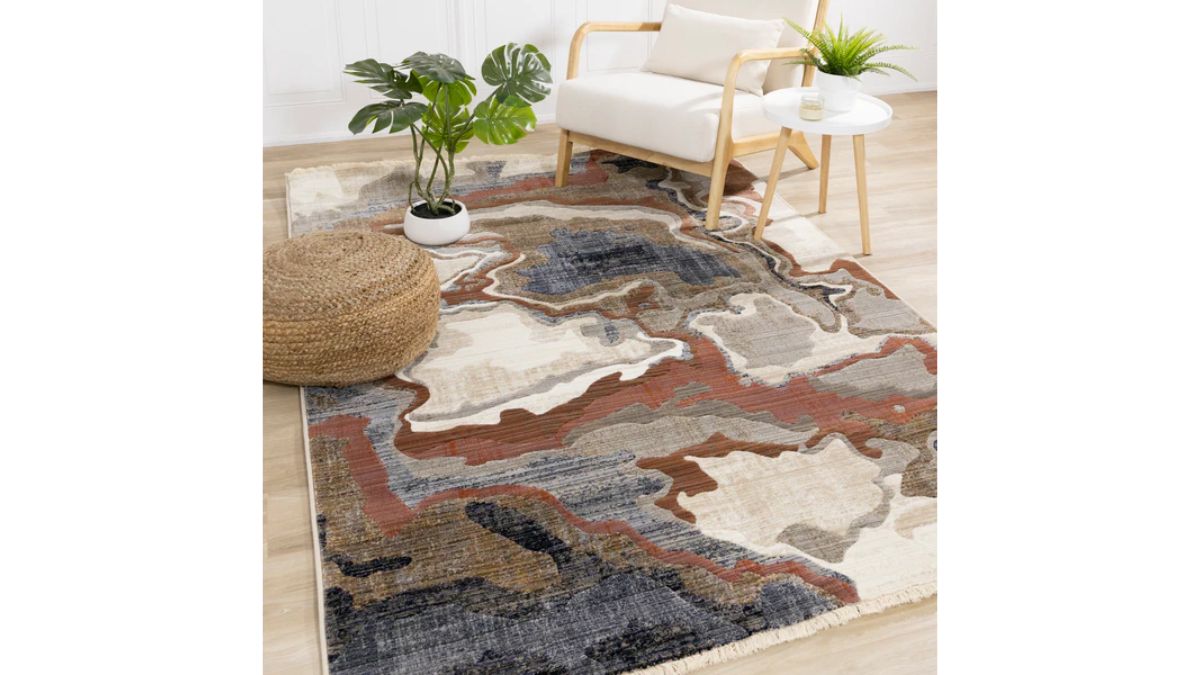 Samira Beige Brown Blue Acrylic Pour Rug