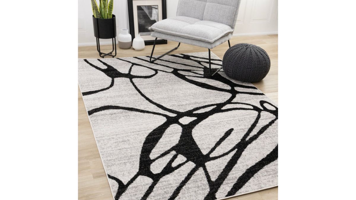 Eclipse Grey Black Drizzle Swirl Rug